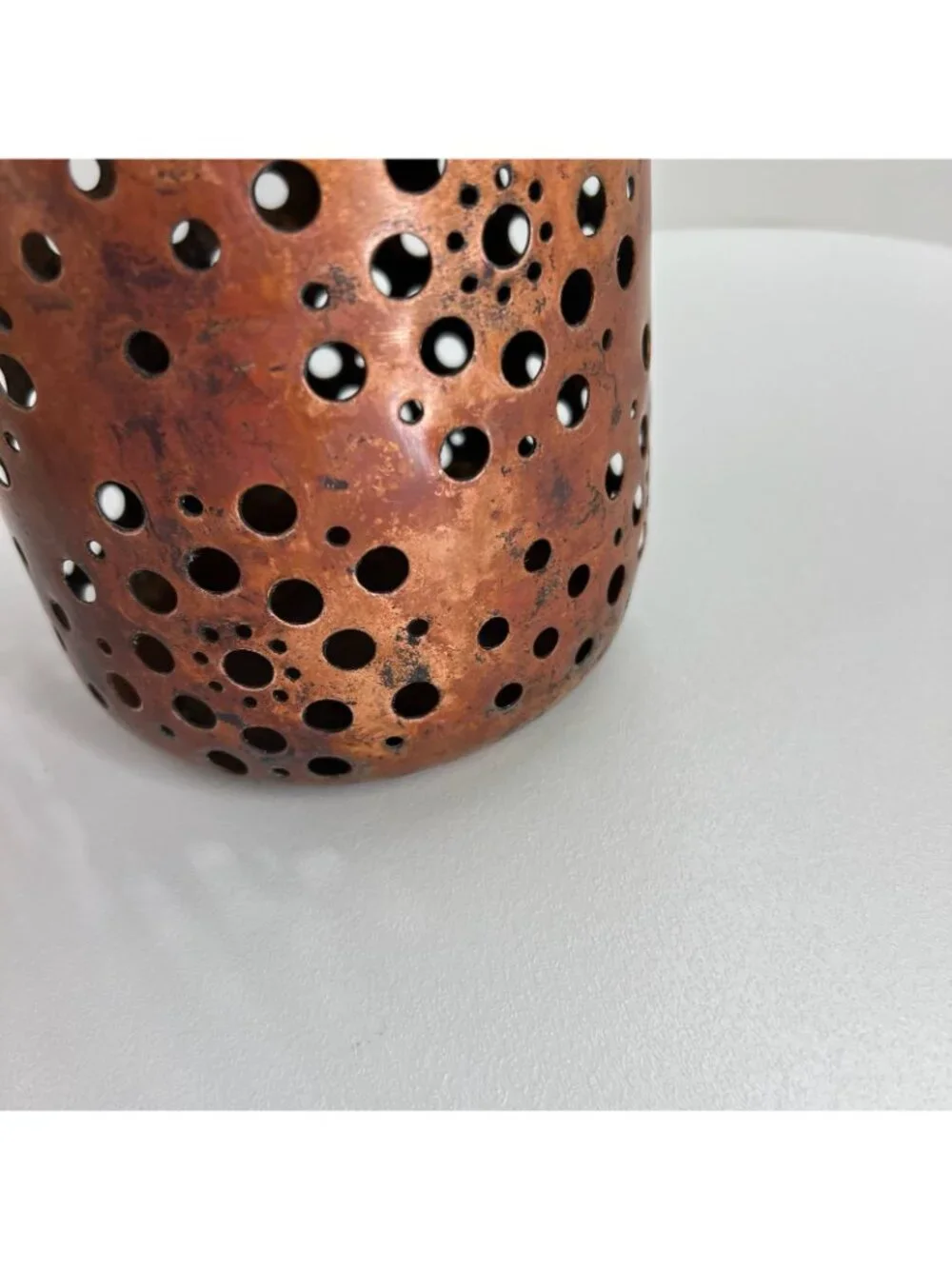 Set of 2 Pierced Copper Metal Candle Holders Votive Lanterns Rustic Decor